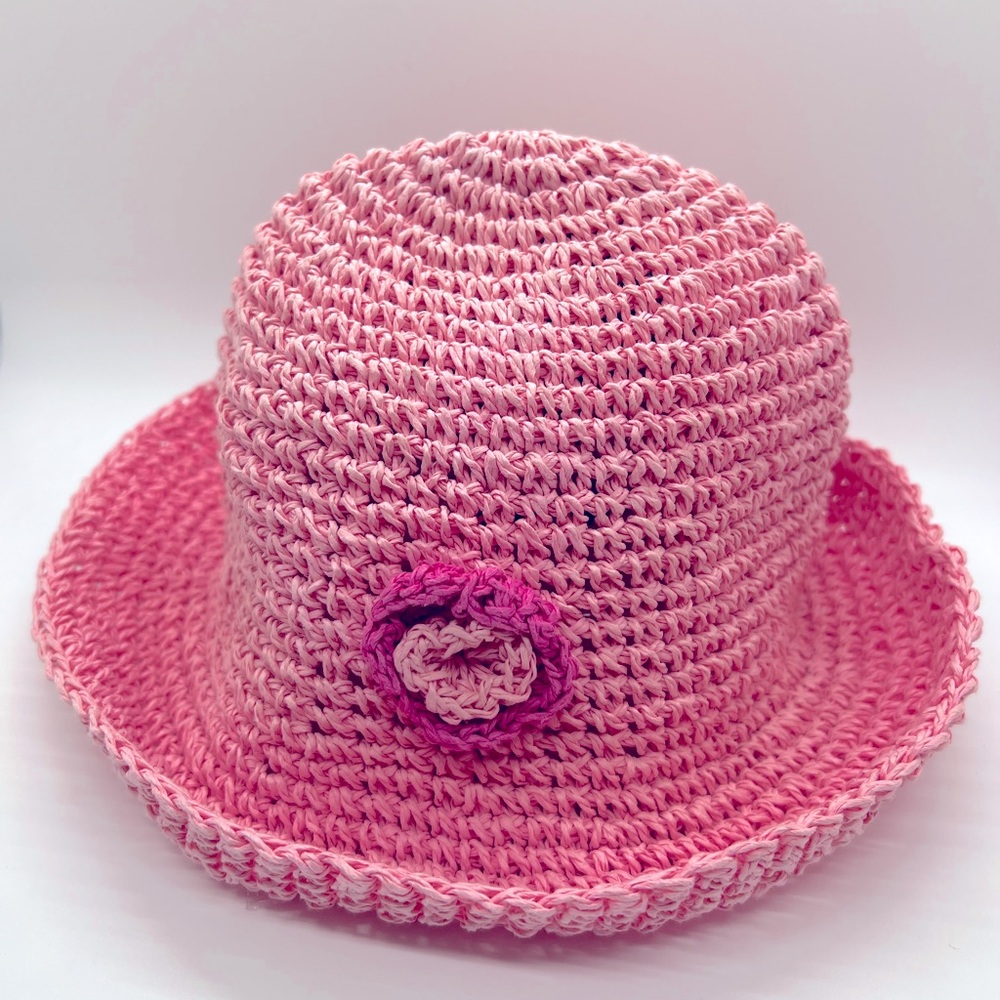 Pink bucket hat, Barbie style, straw crochet summer hat, ideal for beach, garden